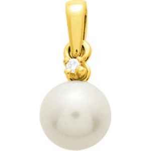 Colgante con diamante 0.02ct y perla cultivada en agua dulce 8mm 18Kt Oro Amarillo 4.6456.X9 Lua blanca