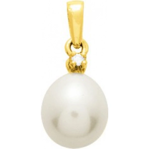 Colgante con diamante 0.02ct y perla cultivada en agua dulce 9mm 18Kt Oro Amarillo 4.6450.X9 Lua blanca