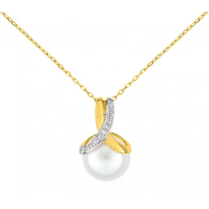 Collar con diamante con perla cultivada 9Kt Oro Amarillo 61LD91IJ3 Lua blanca