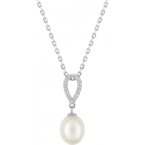 Collar con perla cultivada en agua dulce y circonita cúbica Plata 925 455679.9 Lua blanca