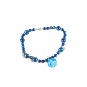 Collar corto anudado ágata azul con pendants de labradorita C226 Patricia Garcia
