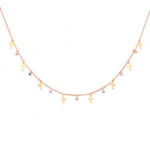 Collar Cross & Cristal Pendant Plata Baño Oro Rosa Hekka 2200160-1-GR