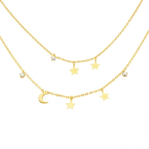 Collar Moon & Star Pendant Plata Baño Oro Hekka 2200249-G