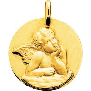 Medalla angel 18Kt Oro Amarillo 32617 Lua blanca