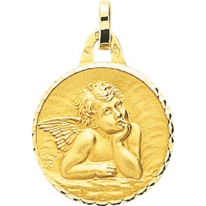 Medalla angel 18Kt Oro Amarillo 32743 Lua blanca
