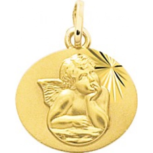 Medalla angel 18Kt Oro Amarillo 32177 Lua blanca