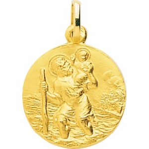 Medalla  San Cristóbal 18Kt Oro Amarillo 32302 Lua blanca