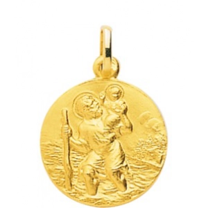 Medalla  San Cristóbal chapado en oro 259544 Lua blanca