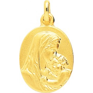 Medalla virgen con niño 18Kt Oro Amarillo 32666 Lua blanca
