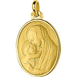 Medalla virgen con niño 18Kt Oro Amarillo 47754 Lua blanca