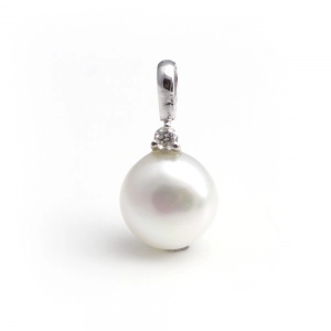 Colgante oro blanco perla botón y brillante 0,06 ct 1060367501 Cresber