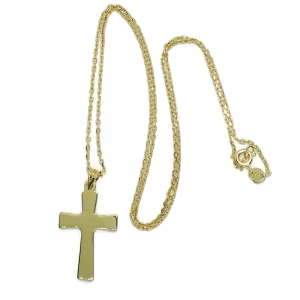 Cruz de oro amarillo de 18k de estilo bizantina especial comunión y mujer con cadena forzada de 50.0 Never say never
