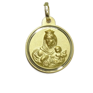 Medalla escapulario de 20mm de oro amarillo de 18kts con la Virgen del Carmen y el Sagrado Corazón de Jesús Never say never