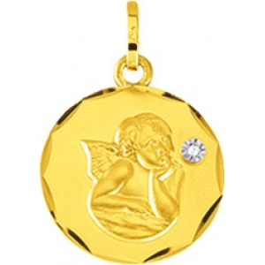 Medalla con diamante 0.004ct 18Kt Oro Amarillo 20714B Lua blanca