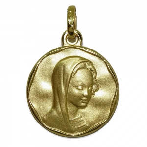 Medalla Virgen María de 20mm de oro amarillo de 18kts mate con el canto en brillo ideal comunión Never say never