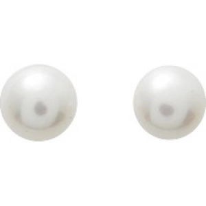 Pendientes par botón con perla cultivada en agua dulce 6mm 18Kt Oro Amarillo 8054.2P Lua blanca