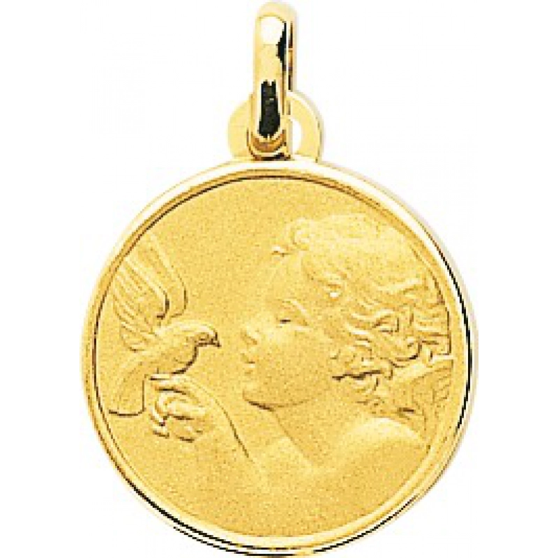 Medalla angel 18Kt Oro Amarillo 32765 Lua blanca
