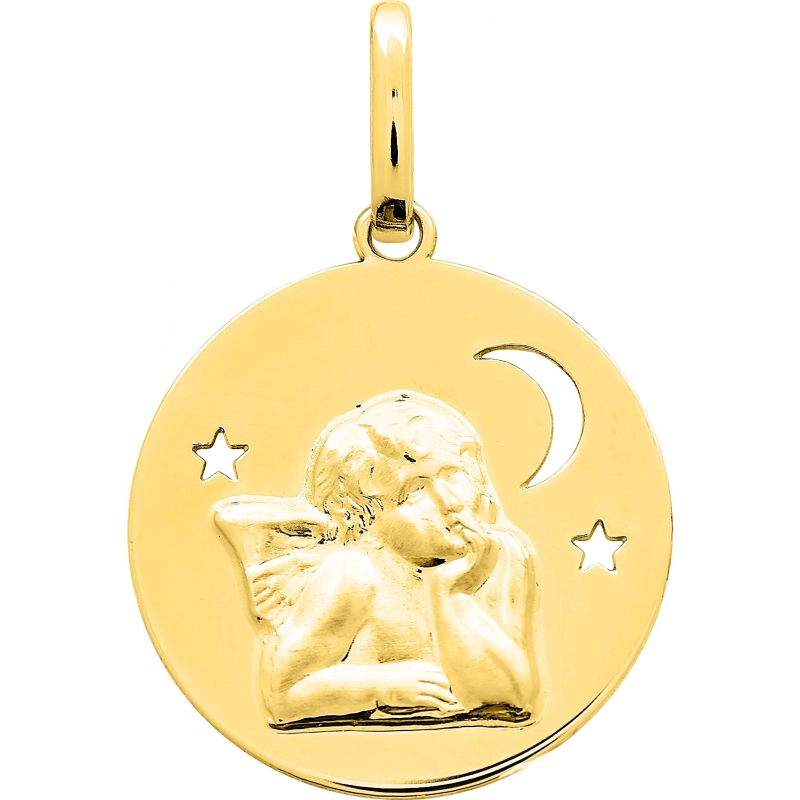 Medalla angel 18Kt Oro Amarillo Lua Blanca  32118