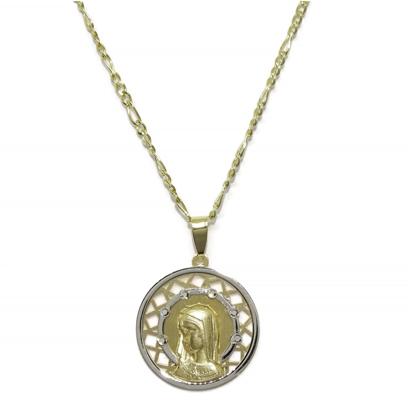 Medalla Precioso collar ideal para comunión de oro amarillo de 18K con cadena 3x1 Never say never