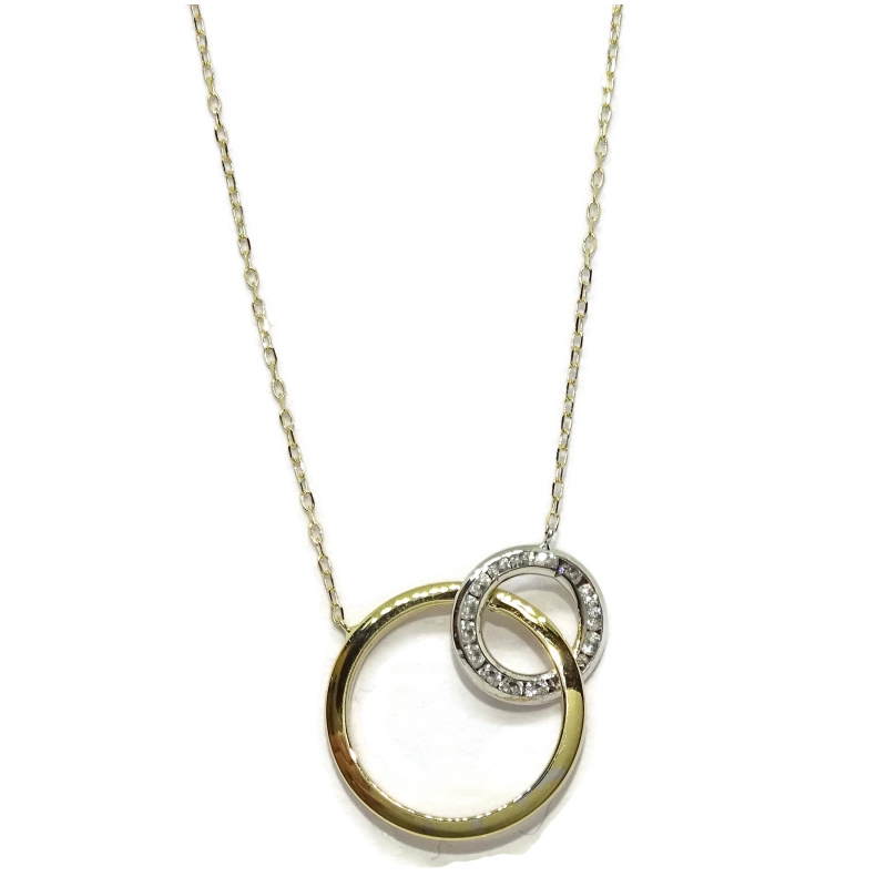 Precioso y simbólico collar de oro de 18k con 2 círculos Never say never