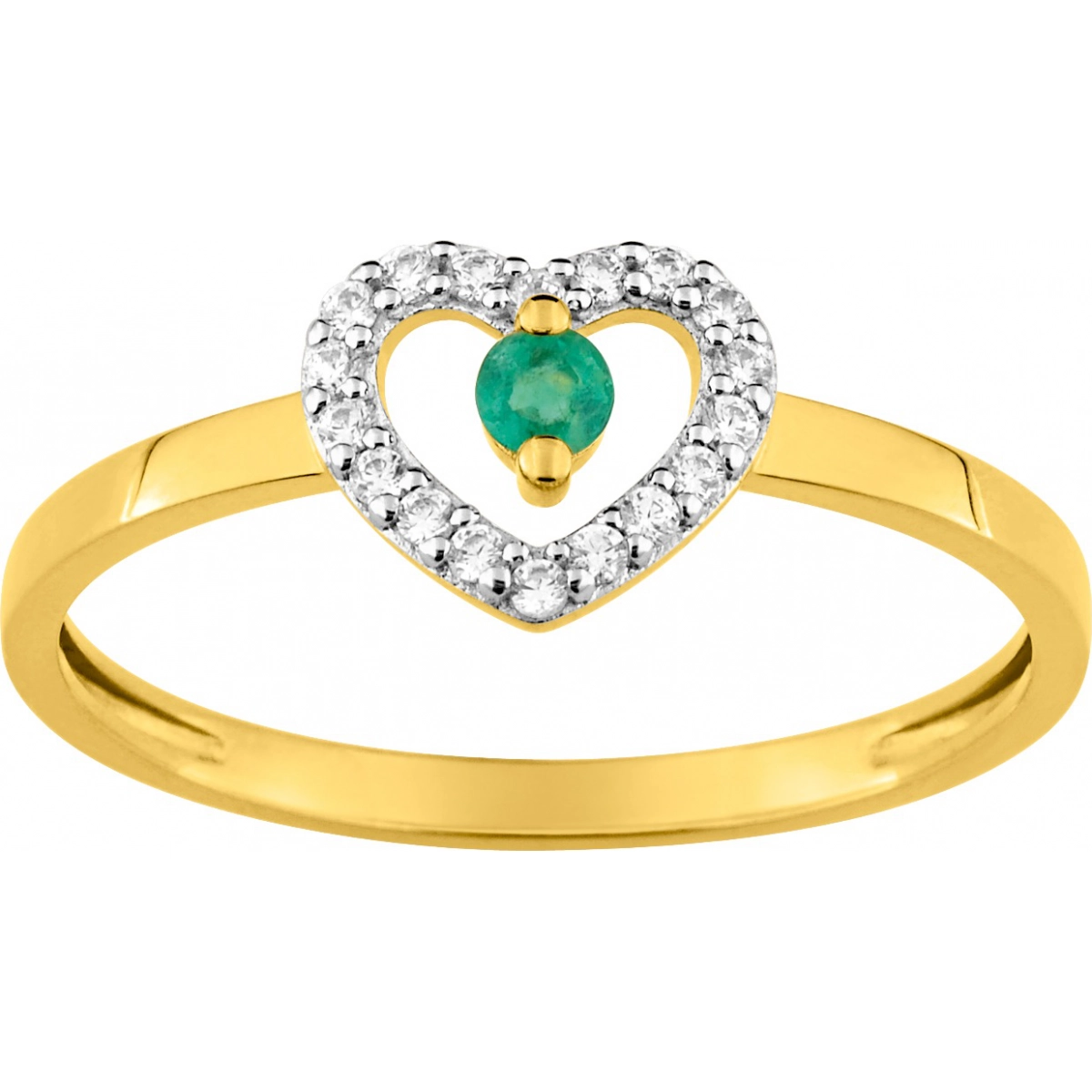 Ring w. emerald and cz 9K 2TG Lua Blanca  T35.58888 - Size 51