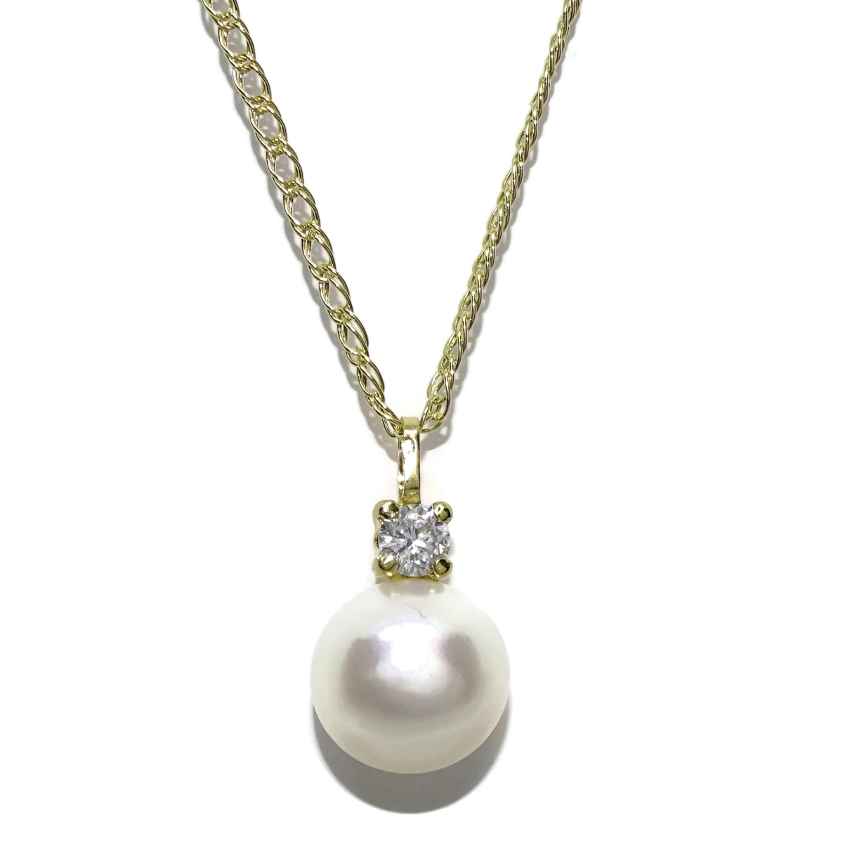 18k Yellow Gold pendant with Pearl cultivated 10mm button and zirconite with Gold Chain Never say never