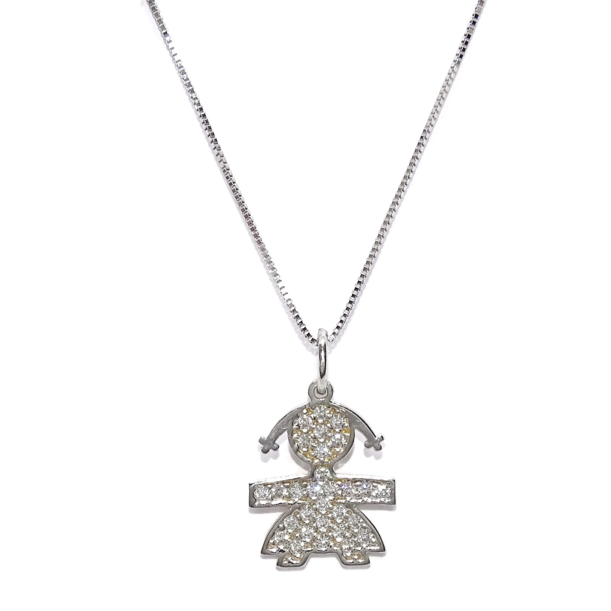 PENDANT OR�OF WHITE GOLD 18K WITH ZIRCONS OF THE HIGHEST QUALITY AND STRING VENETIAN 40CM NEVER SAY NEVER