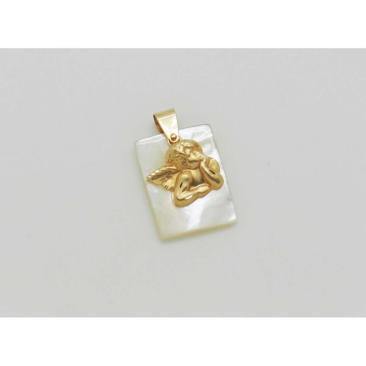 PENDANT GOLD ANGEL OF THE KEEPS WITH MOTHER OF PEARL