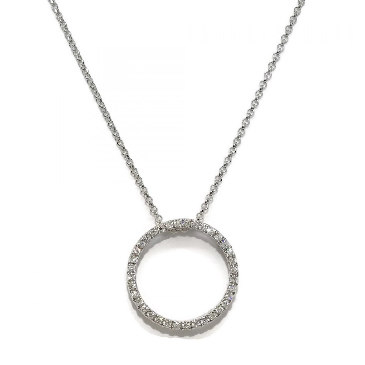 NECKLACE CIRCLE OF 0.15 CTS OF DIAMONDS IN WHITE GOLD 18KTS AND 1.50 CM IN DIAMETER CHAIN ROLO 18K NEVER SAY NEVER