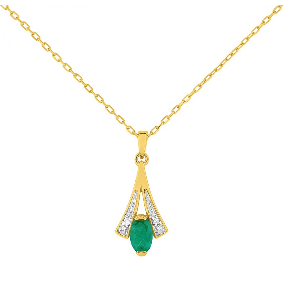 Necklace w. diam 0.012ct and emerald 9K 2TG  Lua Blanca  5A462BEB4.0