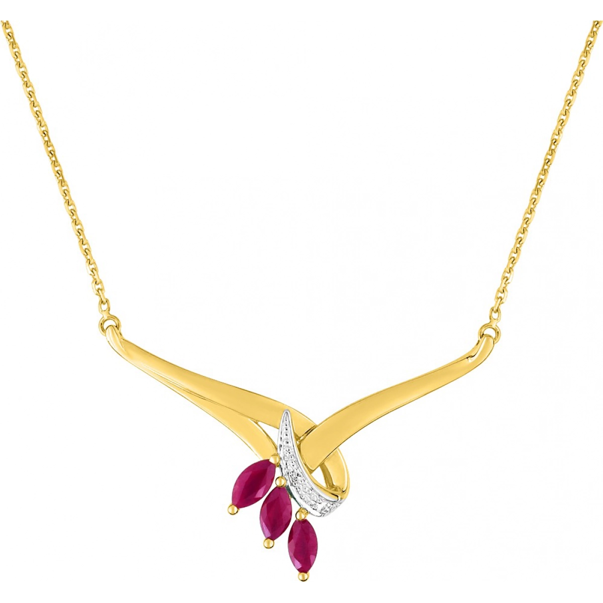 Necklace w. diam 0.09ct and ruby 18K 2TG Lua Blanca  MN503BRB4.0