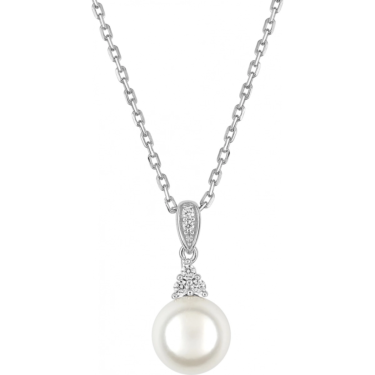 Necklace w. synth pearl and cz rh925 Silver  Lua Blanca  332210.0