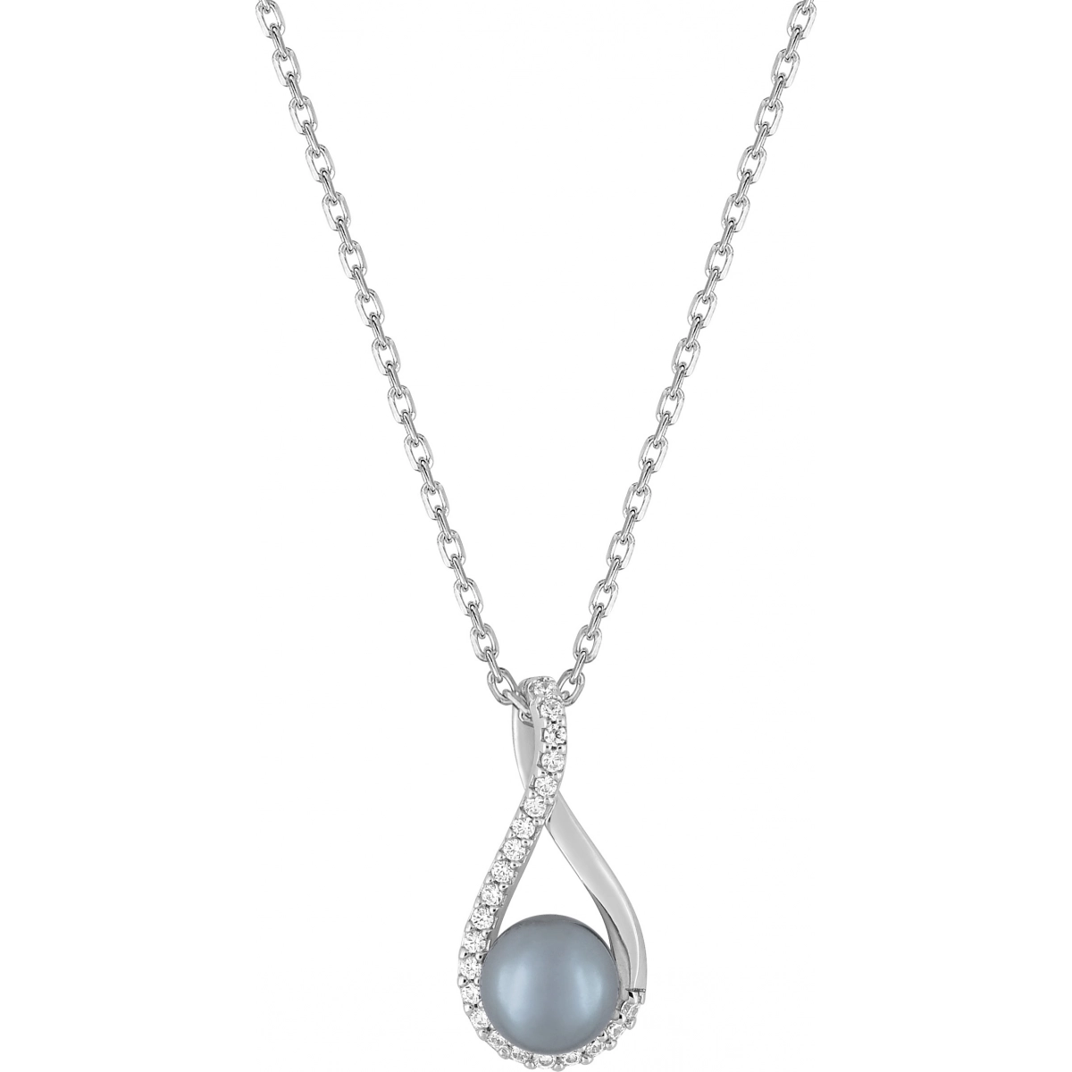 Necklace w. synth pearl and cz rh925 Silver  Lua Blanca  ACZ15GZ40.0