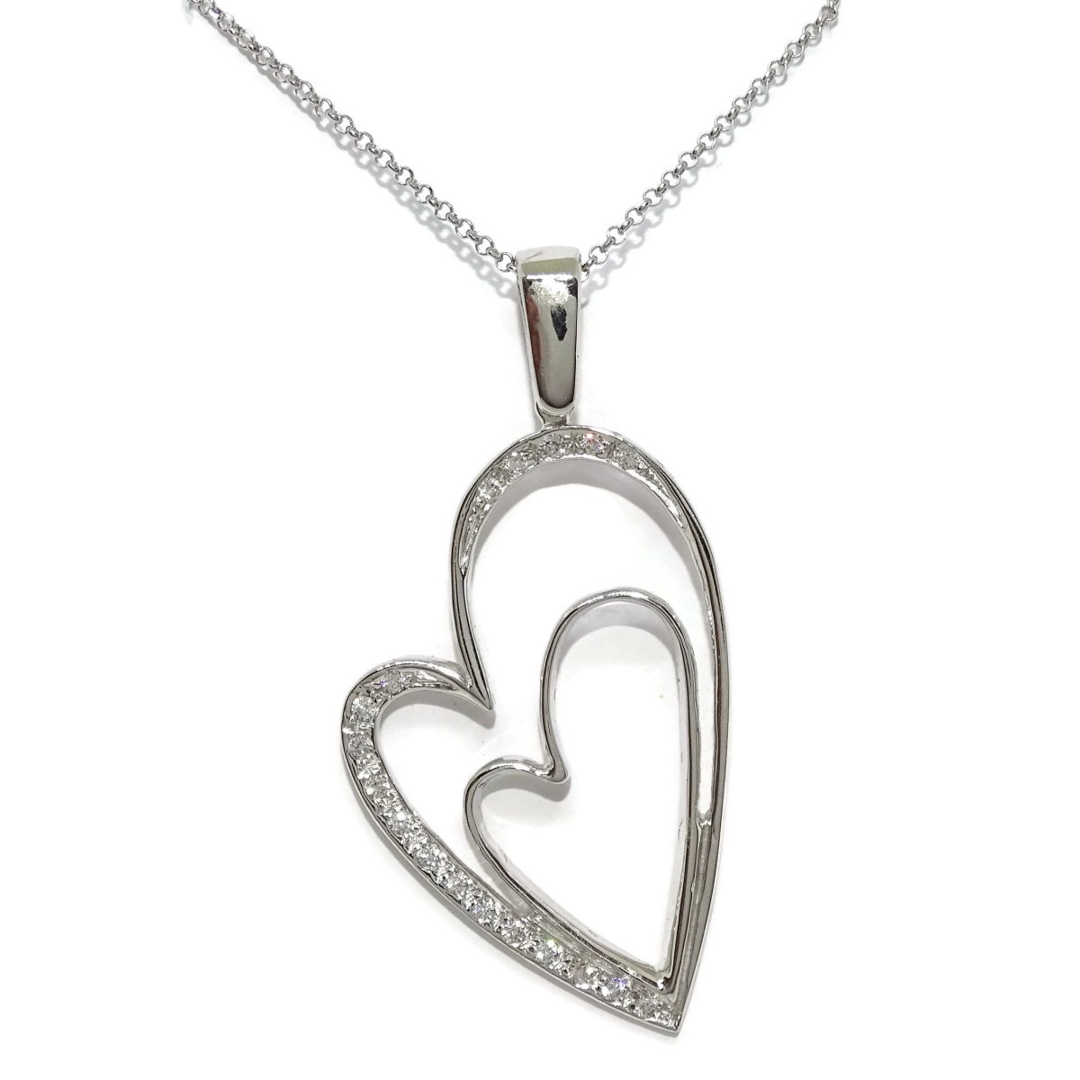 NECKLACE HEART CHARM�N OF WHITE GOLD 18K WITH ZIRCONS, LARGE 3.40 CM HIGH WITH CHAIN ROLO GOLD NEVER SAY NEVER