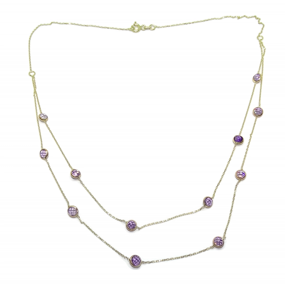 9k yellow gold necklace with 12 zirconites purple Never say never