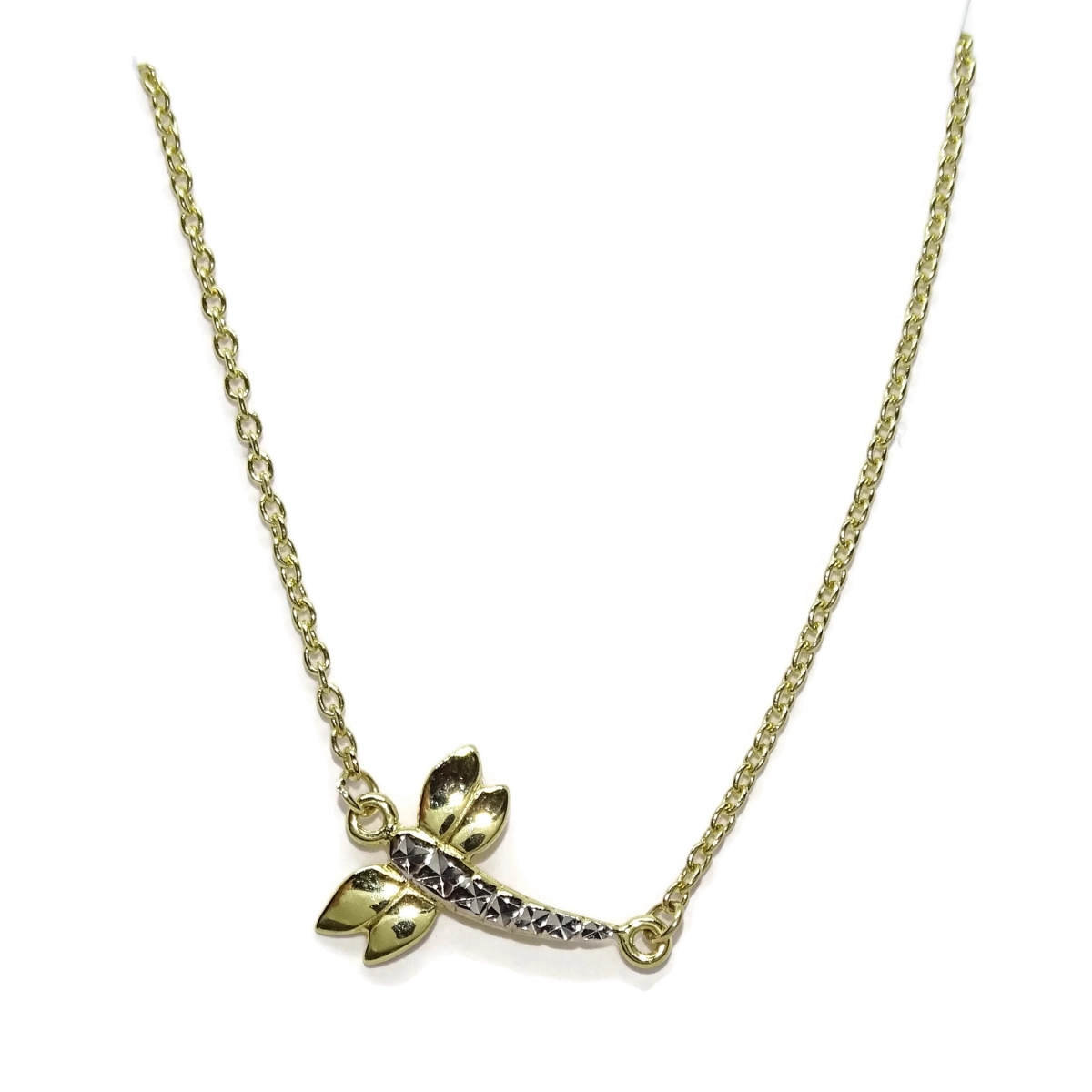 NECKLACE YELLOW GOLD AND WHITE GOLD 18KTES WITH DRAGONFLY. 40CM NEVER SAY NEVER