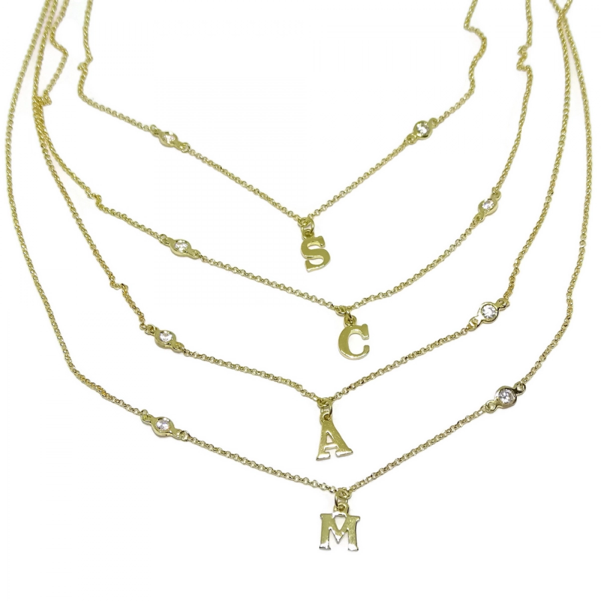 NECKLACE LETTER YELLOW GOLD CUSTOM 18K GOLD AND 2 ZIRCONS OF THE BEST QUALITY. 45CM NEVER SAY NEVER