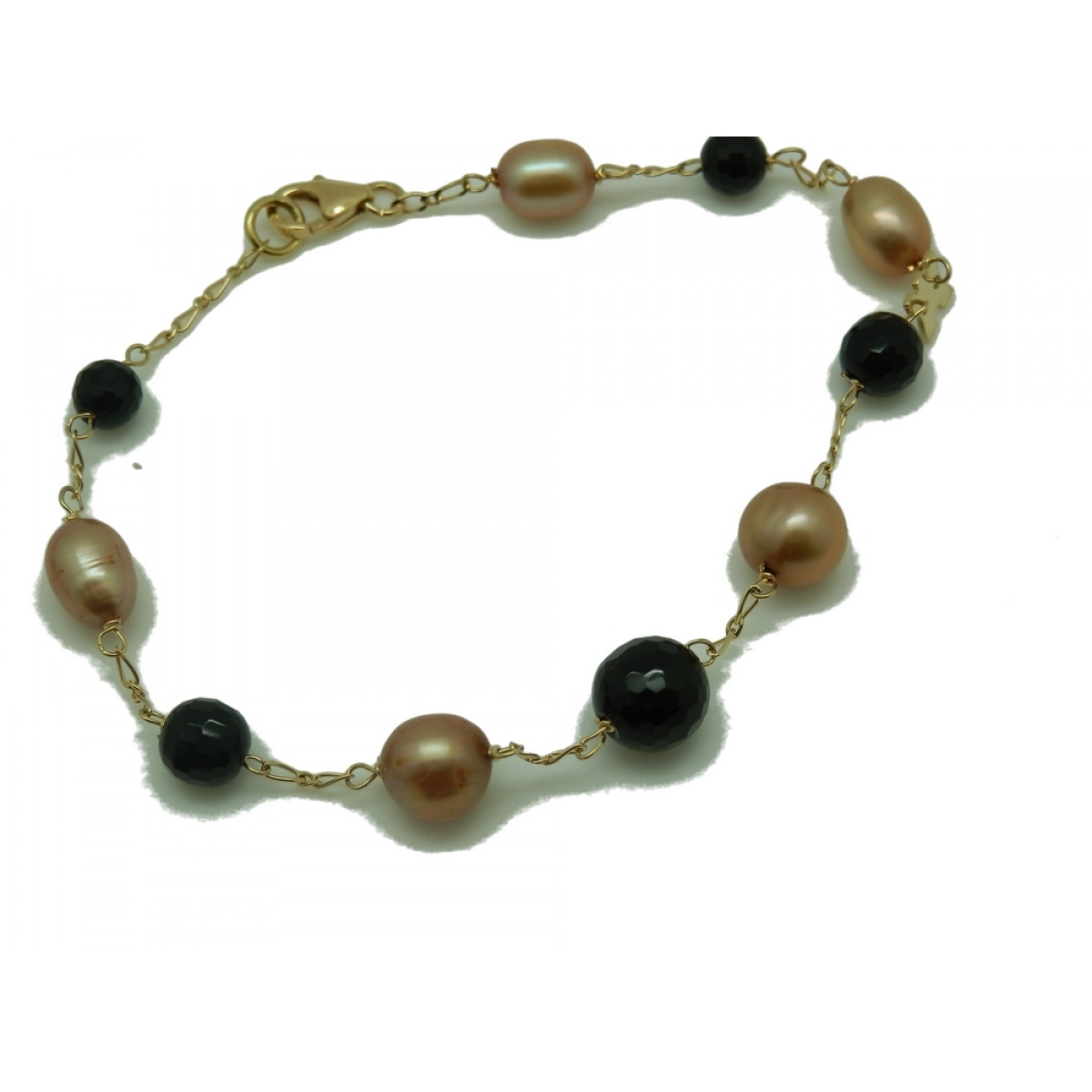NECKLACE AND BRACELET GOLD ONYX AND PEARL