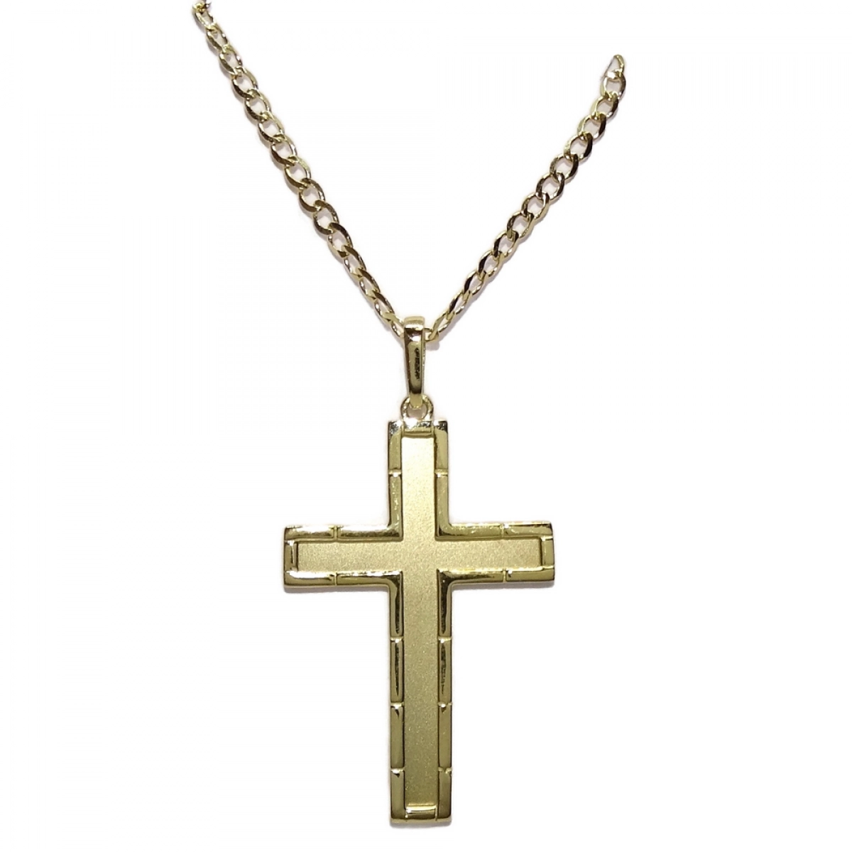 CROSS OF YELLOW GOLD SOLID 18K MENS MATTE AND BRIGHTNESS, WITH STRING BILBAO SOLID 50CM. Never say never