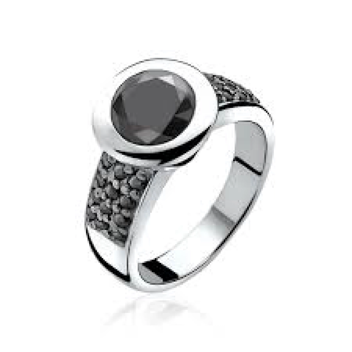 RING SILVER ZINZI RHODIUM-PLATED WITH LARGE CUBIC ZIRCONIA BLACK CENTRAL AND PAV� IN THE SIDE ZIR841Z