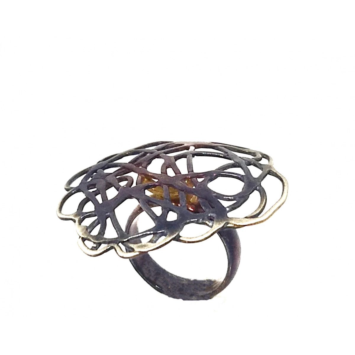 RING SILVER FINK ENAMELED IN SHADES OF PURPLE AND OCHRE T11730