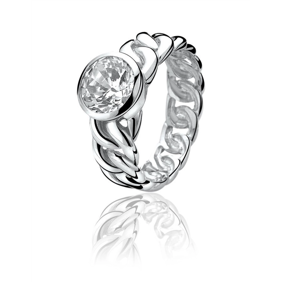 RING SILVER ZINZI RHODIUM-PLATED WITH LARGE CUBIC ZIRCONIA AND DISPLAYED IN THE FORM OF A LINK ZIR655