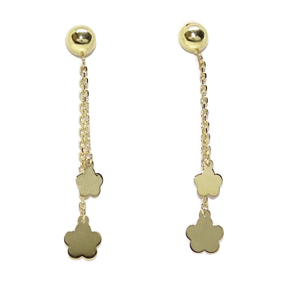 Pretty earrings for 18k yellow gold woman with double motive and double chain mini forced Never say never