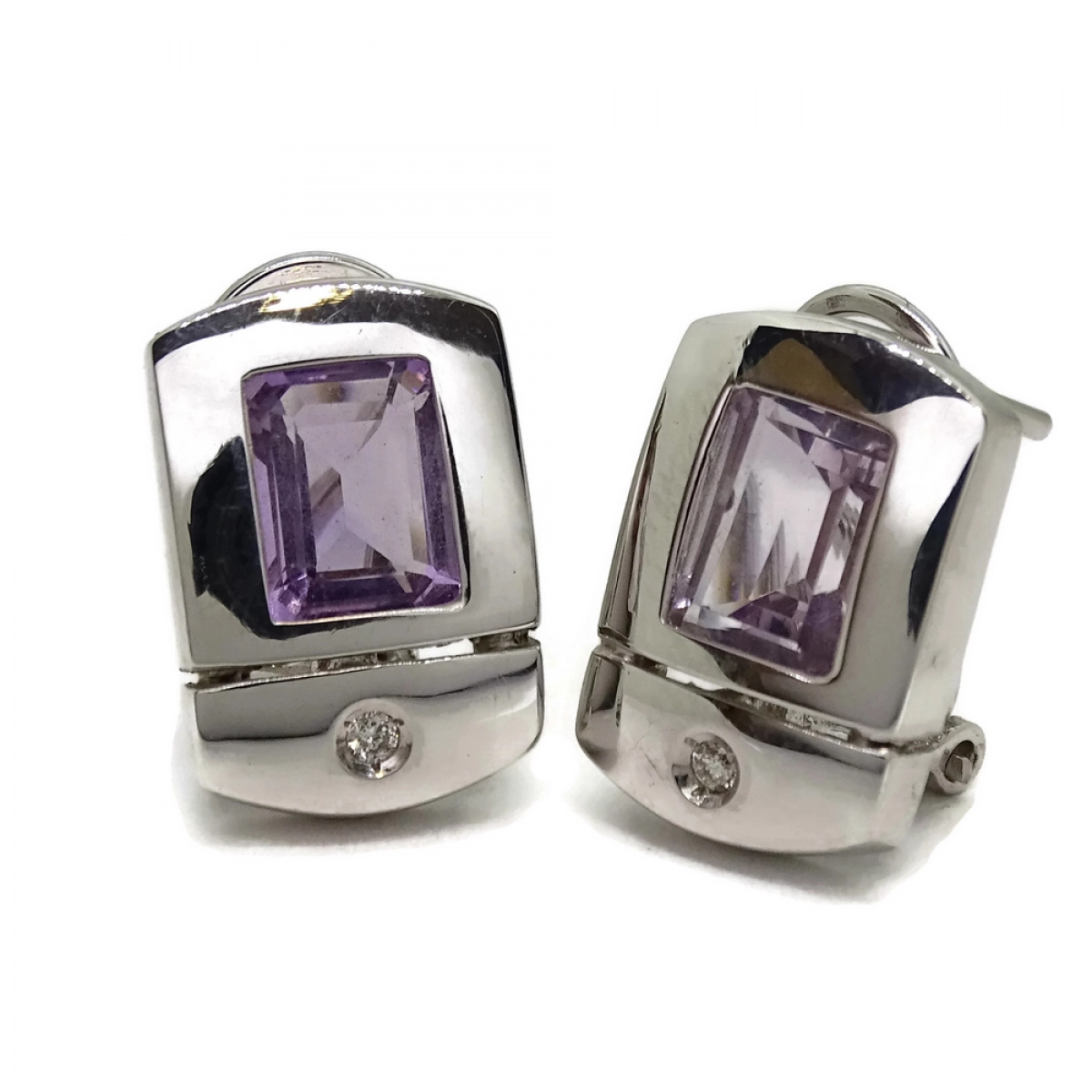 EARRINGS 0.05 CTS OF DIAMONDS AND AMETHYST IN WHITE GOLD 18KTES. NEVER SAY NEVER