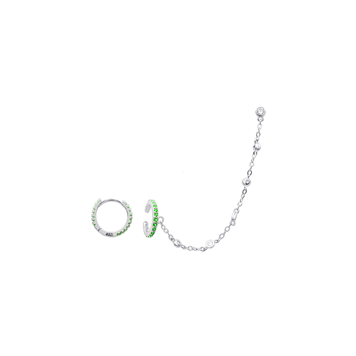 Pendientes Ear Cuff Color And Chain - Circonita Verde Esmeralda Hekka PE0591verdeesmeralda