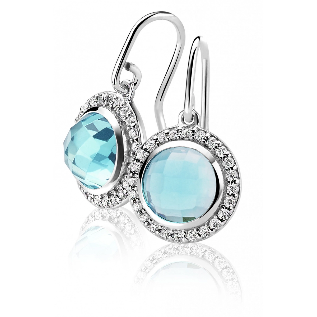 EARRINGS SILVER ZINZI RODIADAS WITH LARGE CUBIC ZIRCONIA CENTRAL AQUAMARINE AND RING ZIRCONS WHITE ZIO1085