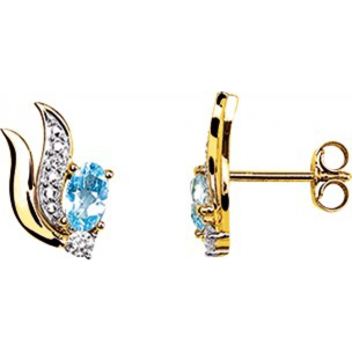 Earrings pair treated Blue Topaz + cz 9K YG  Lua Blanca  293062.T3.0