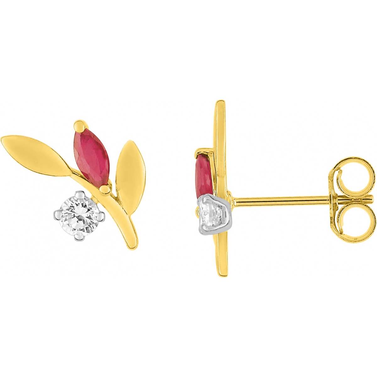 Earrings pair with cz + ruby 9K 2TG  Lua Blanca  2PA730BRZ.0