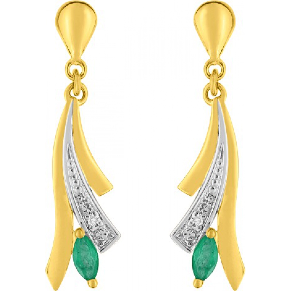 Earrings pair w. diam 0.008ct and emerald 9K 2TG  Lua Blanca  39PW41BEB.0