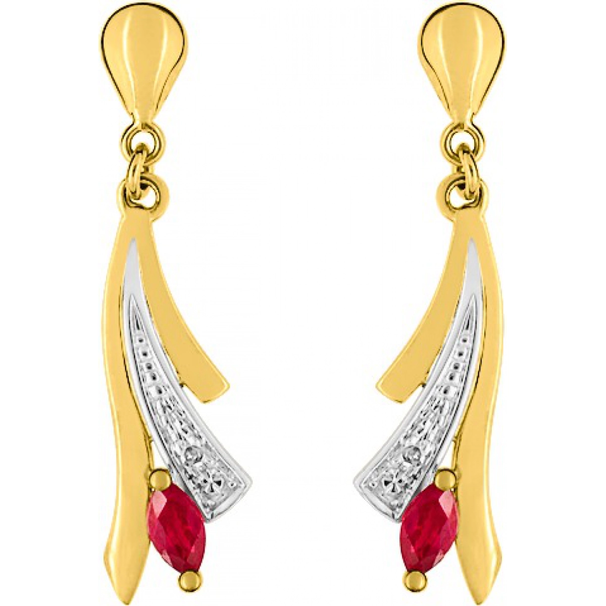 Earrings pair w. diam and ruby 9K 2TG  Lua Blanca  39PW41BRB.0